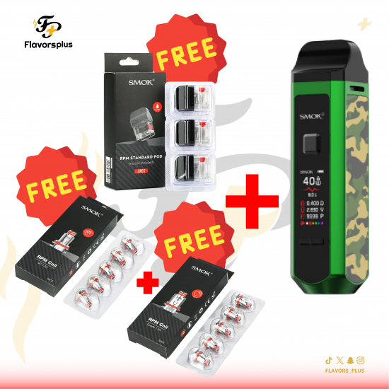 عرض جهاز سموك ار بي ام SMOK RPM40 | RPM 40 + بود 40 RPM استاندر سموك | RPM 40 STANDARD POD + كويلات سموك ار بي ام SMOK RPM 40 coils |  SMOK RPM 40 + مجانا FREE OFFER