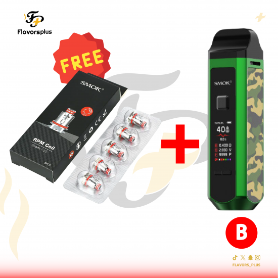 عرض جهاز سموك ار بي ام SMOK RPM40 | RPM 40 + بود 40 RPM استاندر سموك | RPM 40 STANDARD POD + كويلات سموك ار بي ام SMOK RPM 40 coils |  SMOK RPM 40 + مجانا FREE OFFER